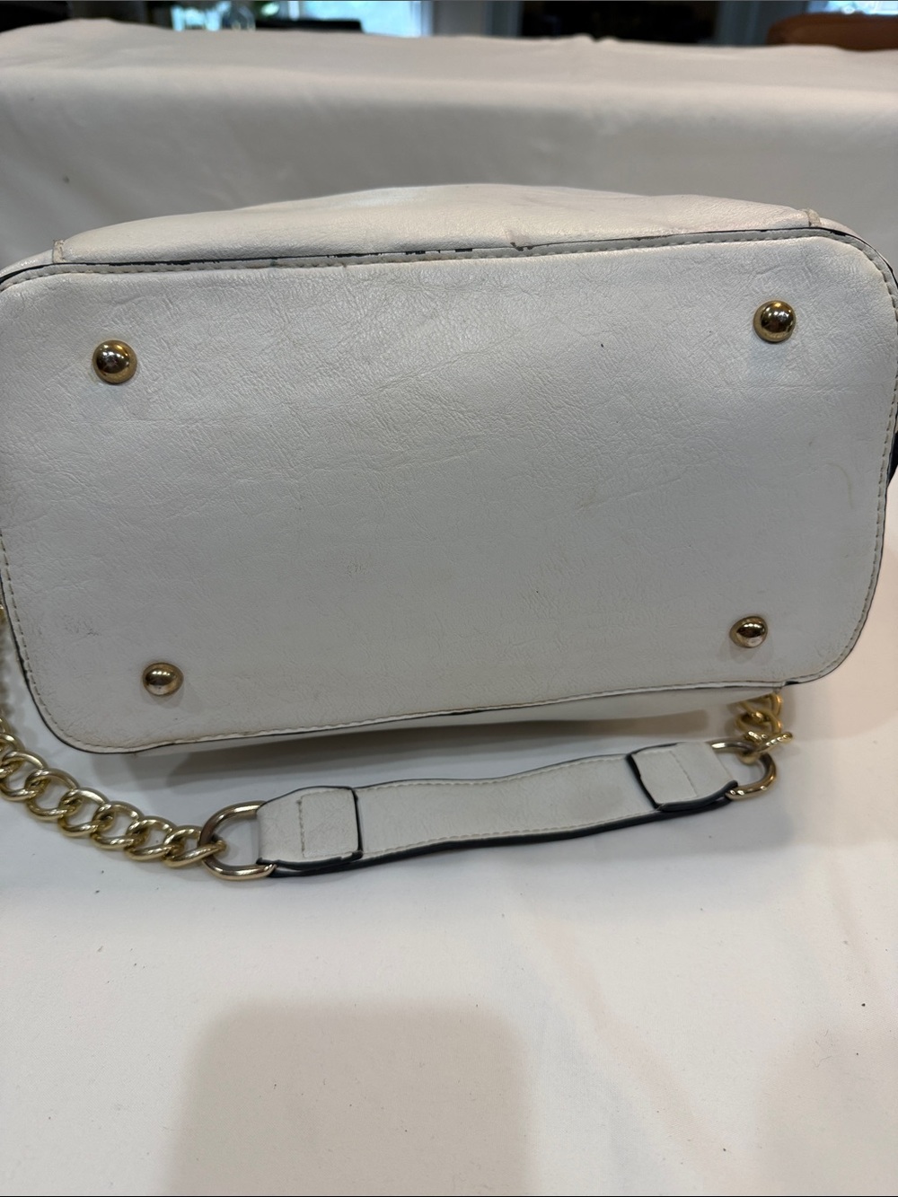Michael Kors White Leather Tote with Gold Chain and Wood-Accent Handles - Picture 6 of 10